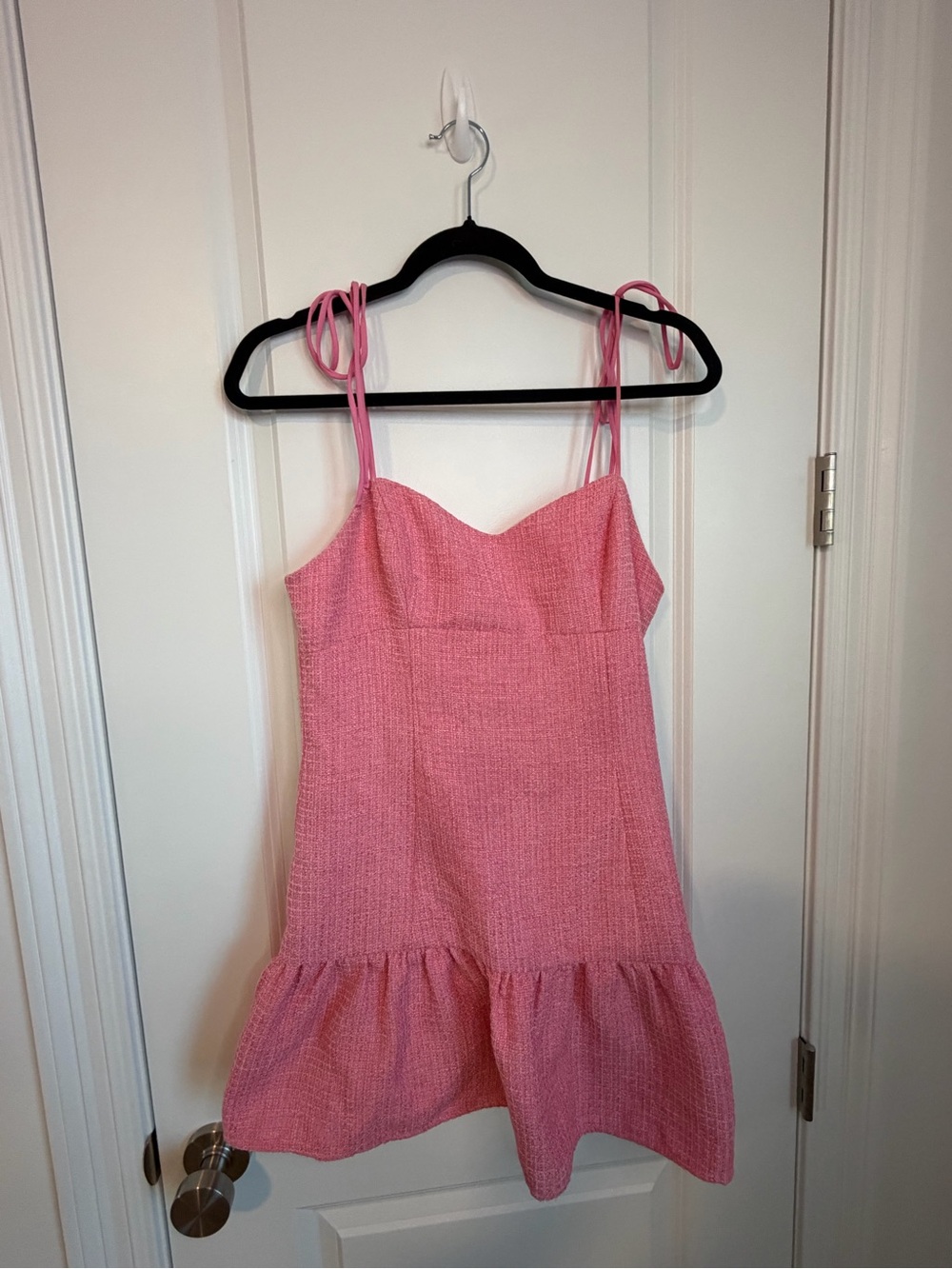 More to Come Tie Shoulder Pink Mini Dress with Ruffle Hem